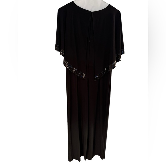 Women’s Boston Proper Black Jumpsuit With Attached Cape/Flutter Top With Sequins - Picture 8 of 14